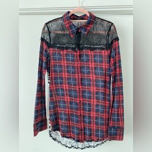 OUI l Mixed Media Long Sleeve Button-Up Shirt